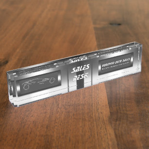 Faux metal, zilveren auto - automatische verkoopka naambordje