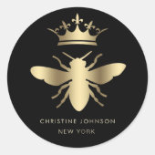 faux metallic effect koningin bijen logo ronde sticker (Voorkant)