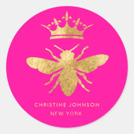 faux metallic effect koningin neonroze ronde sticker