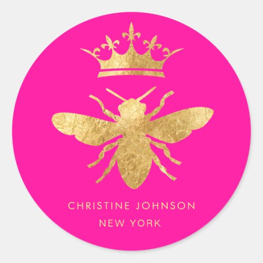 faux metallic effect koningin neonroze ronde sticker (Voorkant)