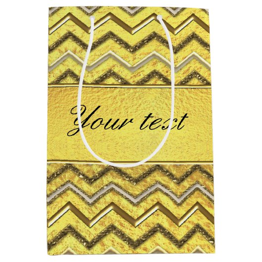 Faux Metallic Glitter Chevrons Gold Foil Medium Cadeauzakje (Voorkant)