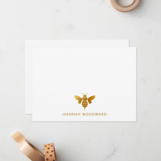 Faux Metallic Gold Bee Personalized Notitiekaartje (Voorkant / Achterkant in situ)