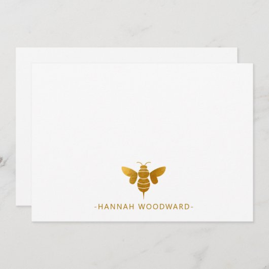 Faux Metallic Gold Bee Personalized Notitiekaartje (Voorkant / Achterkant)