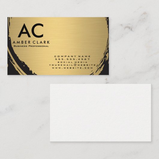Faux Metallic Gold Brushed Monogram Visitekaartje (Voorkant / Achterkant)