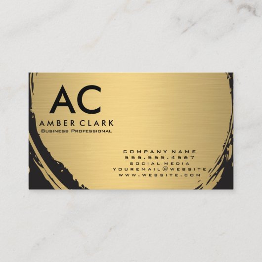 Faux Metallic Gold Brushed Monogram Visitekaartje (Voorkant)