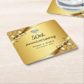 Faux Metallic Gold Diamond 50e Jubileum Luxury Kartonnen Onderzetters (Schuin)