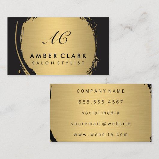 Faux Metallic Gold geborsteld Klassiek monogram Visitekaartje (Voorkant / Achterkant)