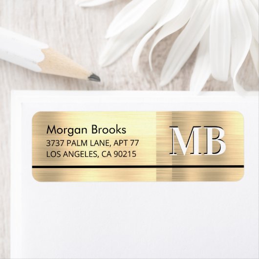 Faux Metallic Gold, naam, adres en groot monogram Etiket (Insitu)