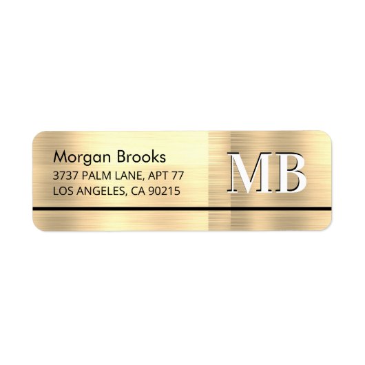 Faux Metallic Gold, naam, adres en groot monogram Etiket (Voorkant)