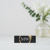 Faux Metallic Gold Velvet Black met monogram Mini Visitekaartje (Staand voorkant)