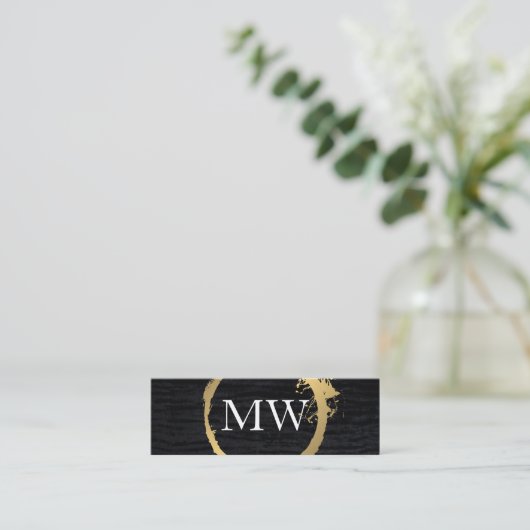 Faux Metallic Gold Velvet Black met monogram Mini Visitekaartje (Staand voorkant)