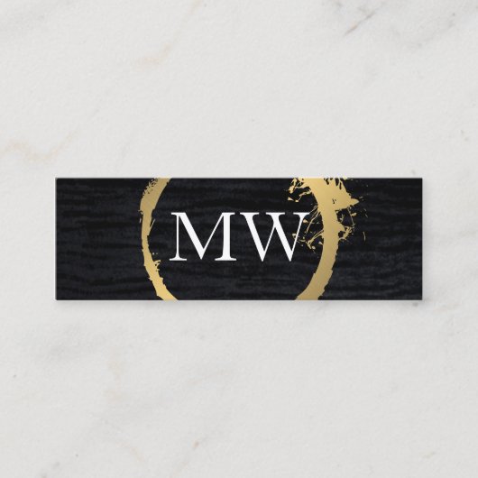 Faux Metallic Gold Velvet Black met monogram Mini Visitekaartje (Voorkant)