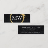 Faux Metallic Gold Velvet Black met monogram Mini Visitekaartje (Voorkant / Achterkant)