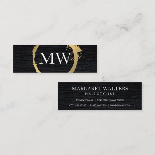 Faux Metallic Gold Velvet Black met monogram Mini Visitekaartje (Voorkant / Achterkant)