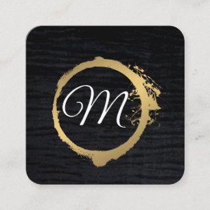 Faux Metallic Gold Velvet Black met monogram Vierkante Visitekaartje