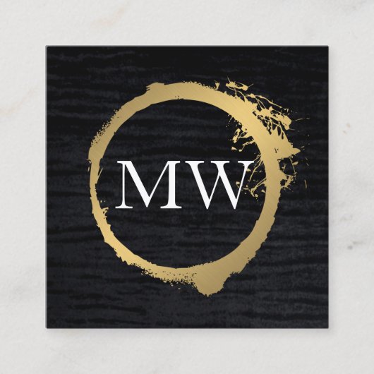 Faux Metallic Gold Velvet Black met monogram Vierkante Visitekaartje (Voorkant)