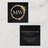 Faux Metallic Gold Velvet Black met monogram Vierkante Visitekaartje (Voorkant / Achterkant)