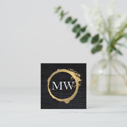 Faux Metallic Gold Velvet Black met monogram Vierkante Visitekaartje (Staand voorkant)