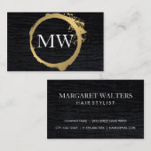 Faux Metallic Gold Velvet Black met monogram Visitekaartje (Voorkant / Achterkant)