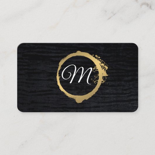 Faux Metallic Gold Velvet Black met monogram Visitekaartje (Voorkant)