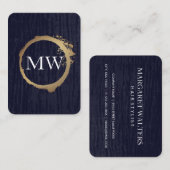 Faux Metallic Gold Velvet Blue met Monogram Visitekaartje (Voorkant / Achterkant)