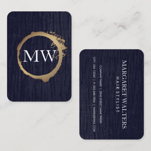 Faux Metallic Gold Velvet Blue met Monogram Visitekaartje (Voorkant / Achterkant)