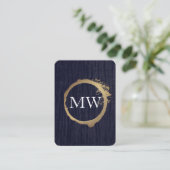 Faux Metallic Gold Velvet Blue met Monogram Visitekaartje (Staand voorkant)