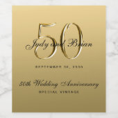 Faux Metallic Goud Zwart 50ste bruiloft Jubileum Wijn Etiket (Enkel label)