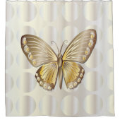 Faux Metallic gouden vlinder op stippen Douchegordijn (Voorkant)