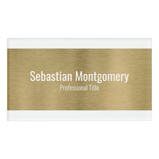 Faux Metallic Professional, geborsteld Gold zwarte Naambadge (Voorkant)
