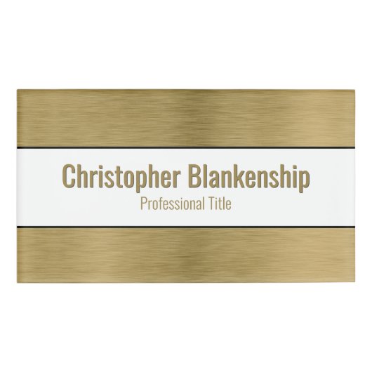 Faux Metallic Professional, geborsteld Gold zwarte Naambadge (Voorkant)