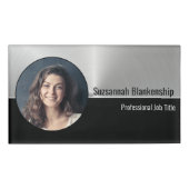 Faux Metallic Professional Silver Flare Foto Naambadge (Voorkant)