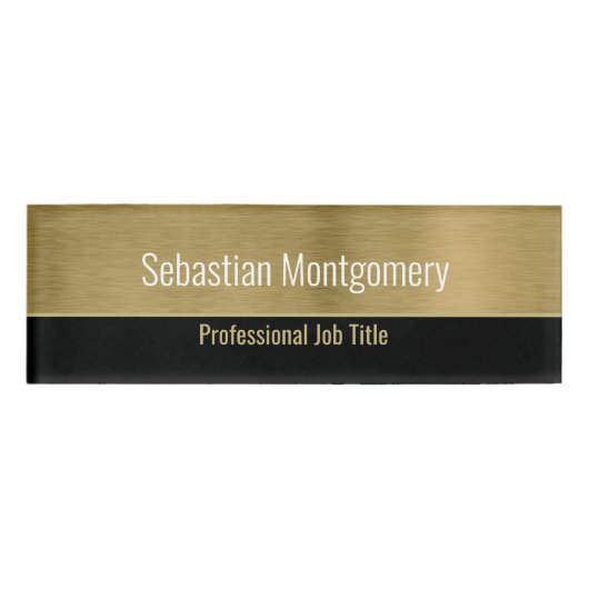 Faux Metallic Professioneel Geborsteld Goud Sjablo Naambadge (Voorkant)