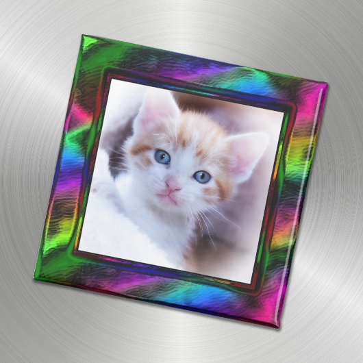 Faux Metallic Rainbow Border Foto Magneet