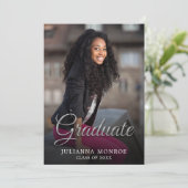 Faux Metallic Silver Calligraphy Graduate  Aankondiging (Staand voorkant)