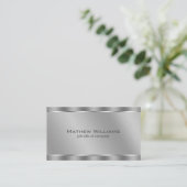 Faux Metallic Silver QR Code Minimalist Visitekaartje (Staand voorkant)