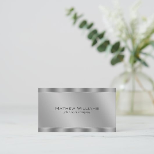 Faux Metallic Silver QR Code Minimalist Visitekaartje (Staand voorkant)