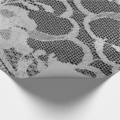 Faux Metallic Zwart Grijs Bruids Bloemen Kant Wit Cadeaupapier (Hoek)