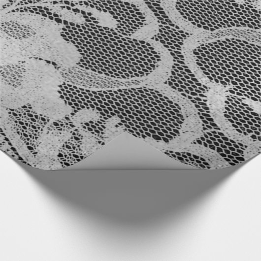 Faux Metallic Zwart Grijs Bruids Bloemen Kant Wit Cadeaupapier (Hoek)