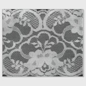 Faux Metallic Zwart Grijs Bruids Bloemen Kant Wit Cadeaupapier (Vlak)