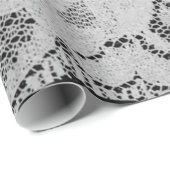 Faux Metallic Zwart Grijs Bruids Bloemen Kant Wit Cadeaupapier (Rol Hoek)