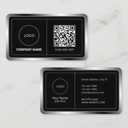 Faux metallisch lijst met logo en code visitekaartje (Voorkant / Achterkant)