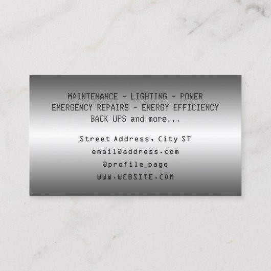 Faux metallische textuur plus en minus elektrische visitekaartje (Achterkant)