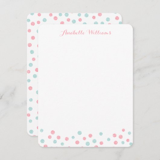Faux Mint en Roze Glitter Confetti Notecards Notitiekaartje (Voorkant / Achterkant)