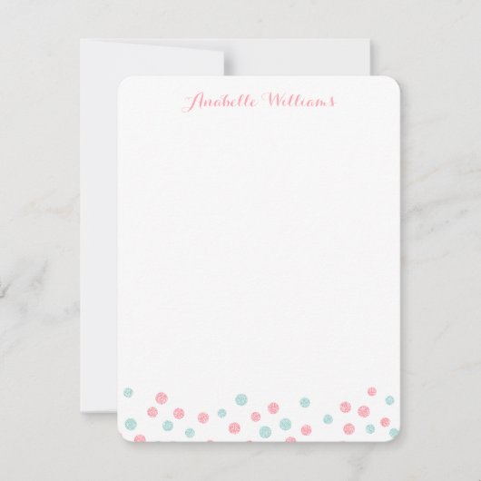 Faux Mint en Roze Glitter Confetti Notecards Notitiekaartje (Voorkant)