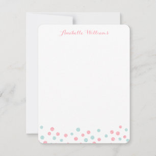 Faux Mint en Roze Glitter Confetti Notecards Notitiekaartje