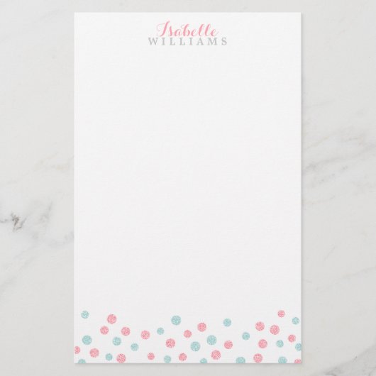 Faux Mint en Roze Glitter Confetti Stippen Briefpapier (Voorkant)