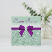 Faux Mint Sequins Paars Bow Baby shower Kaart (Staand voorkant)