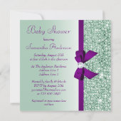 Faux Mint Sequins Paars Bow Baby shower Kaart (Achterkant)