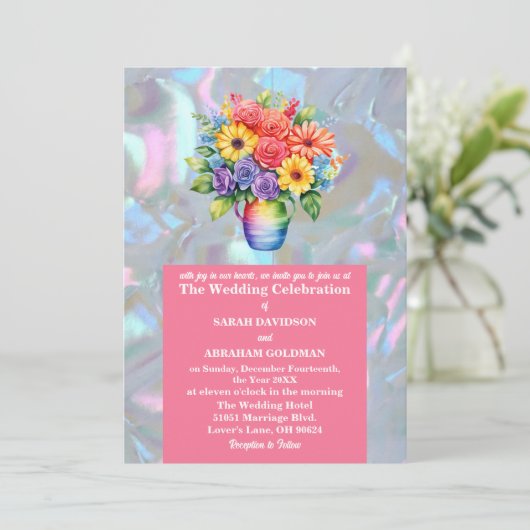 Faux Moeder van de Parel iriserende bruiloft Kaart (Staand voorkant)